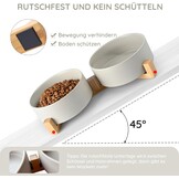 SPUNKYJUNKY Keramische dubbele hondenvoerbak met bamboestandaard voor grote honden (1800 ml, grijs)