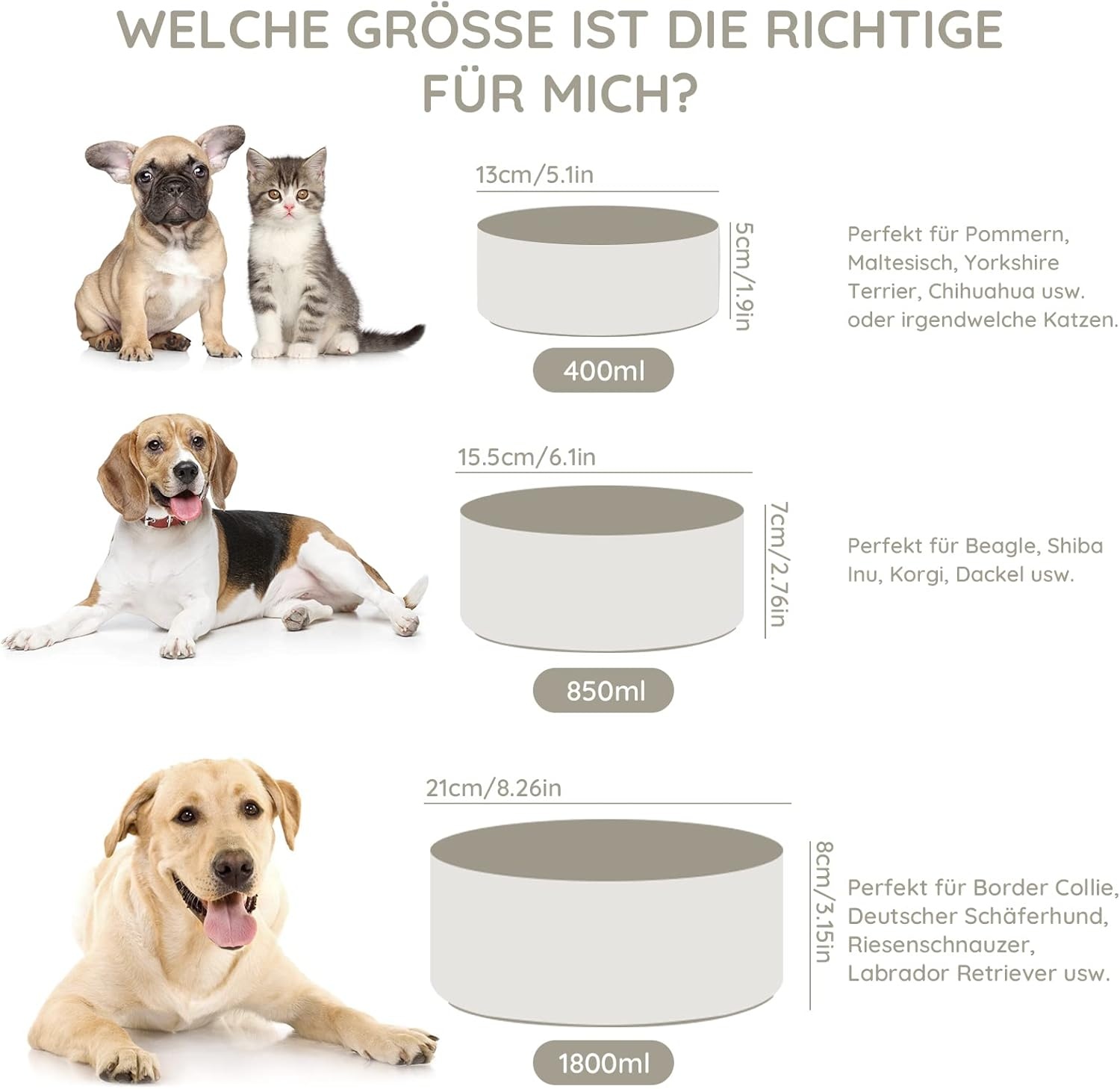 SPUNKYJUNKY Keramische dubbele hondenvoerbak met bamboestandaard voor grote honden (1800 ml, grijs)