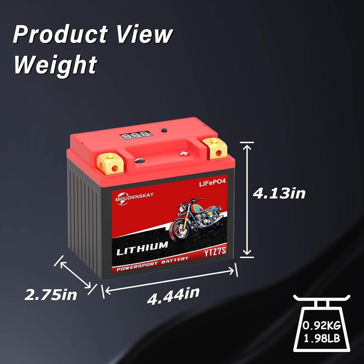 Lithium Motorfiets accu 12v Lithium Powersports Accu met BMS en display 12,8V 4Ah 350CCA YTZ7S-BS LiFePO4 Motoraccu Startaccu's voor motorfietsen, ATV's, UTV's enz.