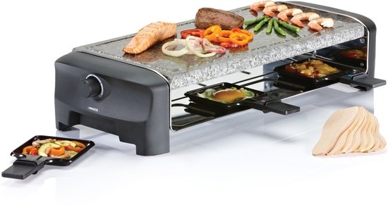 Princess Gourmetstel 162830 - Steengrill & Raclette Party – 8 personen - 42 x 21 cm - 1300 Watt - 2 meter snoer - Regelbare thermostaat - PFAS Vrij