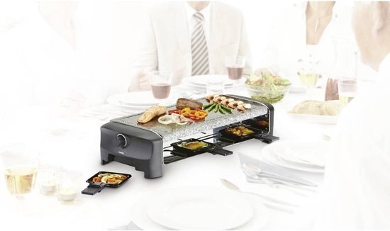 Princess Gourmetstel 162830 - Steengrill & Raclette Party – 8 personen - 42 x 21 cm - 1300 Watt - 2 meter snoer - Regelbare thermostaat - PFAS Vrij