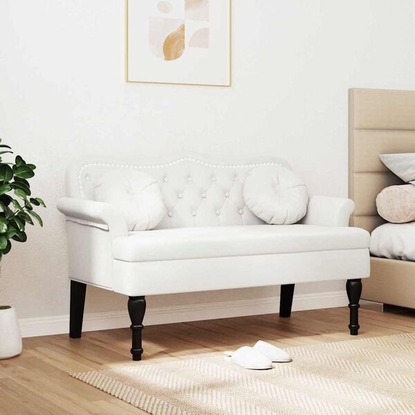 vidaXL Chesterfield Bank met kussen Wit 120,5 x 65 x 75 cm Nep Leer