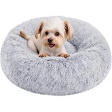Feandrea Fluffy hondenmand, kattenmand, donutkussen, wasbaar, verwijderbare middenvulling, lang pluche, diameter 50 cm, Ombre grijs PGW037G01 - Maat L 50 x B 50 x H 20 cm