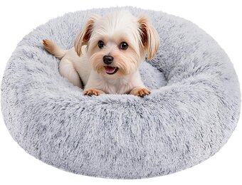 Feandrea Fluffy hondenmand, kattenmand, donutkussen, wasbaar, verwijderbare middenvulling, lang pluche, diameter 50 cm, Ombre grijs PGW037G01 - Maat L 50 x B 50 x H 20 cm