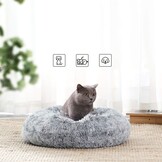 Feandrea Fluffy hondenmand, kattenmand, donutkussen, wasbaar, verwijderbare middenvulling, lang pluche, diameter 50 cm, Ombre grijs PGW037G01 - Maat L 50 x B 50 x H 20 cm