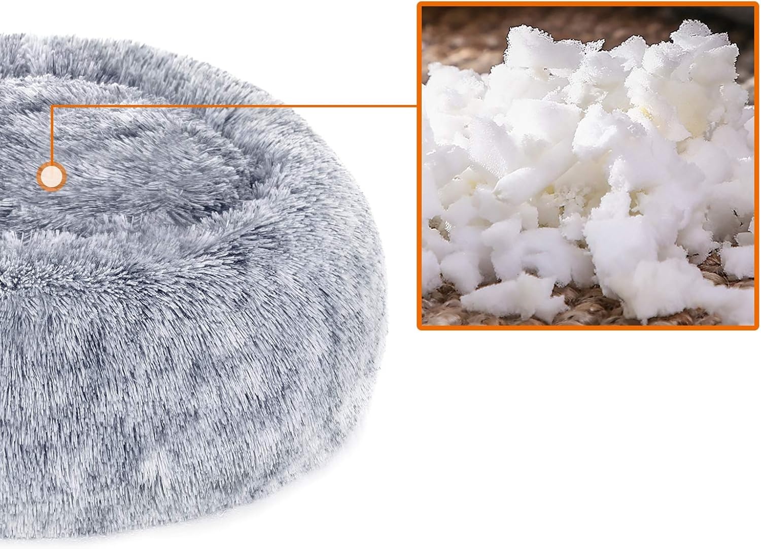Feandrea Fluffy hondenmand, kattenmand, donutkussen, wasbaar, verwijderbare middenvulling, lang pluche, diameter 50 cm, Ombre grijs PGW037G01 - Maat L 50 x B 50 x H 20 cm