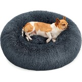 Feandrea Fluffy hondenmand, kattenmand, donutkussen, wasbaar, verwijderbare middenvulling, lang pluche, diameter 50 cm, Ombre grijs PGW037G01 - Maat L 50 x B 50 x H 20 cm