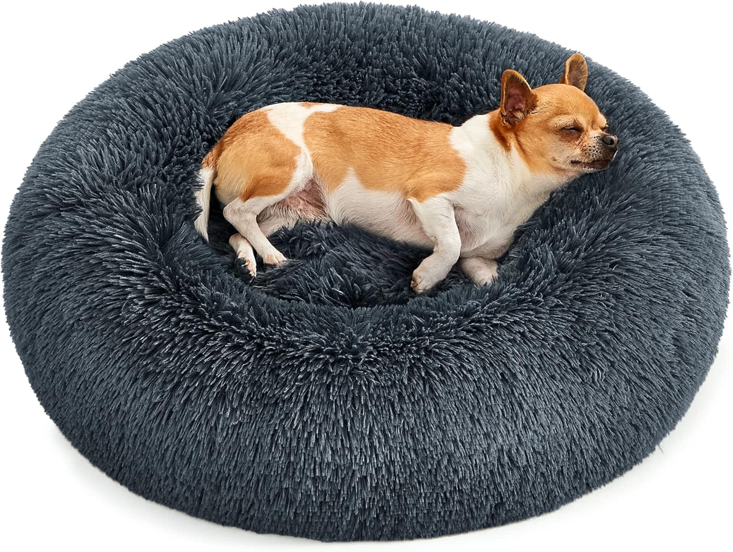 Feandrea Fluffy hondenmand, kattenmand, donutkussen, wasbaar, verwijderbare middenvulling, lang pluche, diameter 50 cm, Ombre grijs PGW037G01 - Maat L 50 x B 50 x H 20 cm