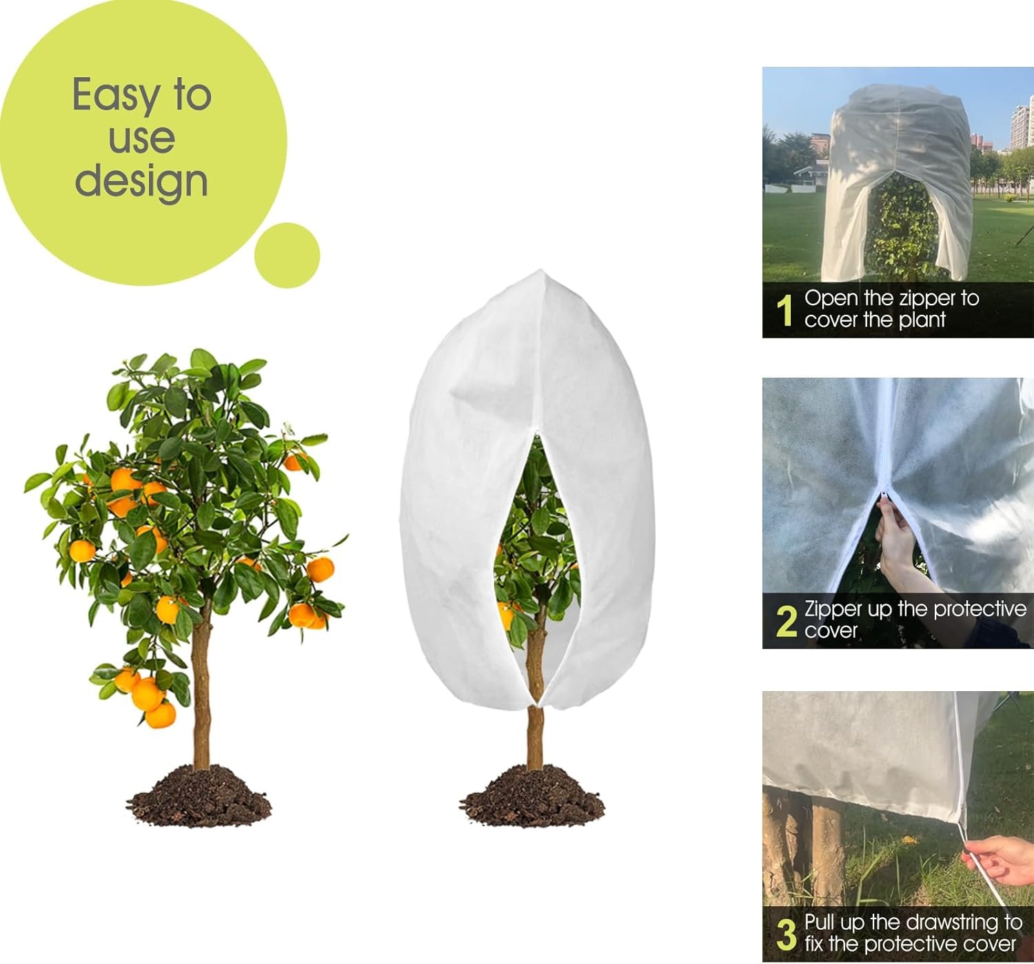 Winterbescherming voor planten, 190 x 228 cm, plantenbescherming, winter, buiten, vorstbescherming voor potplanten, met ritssluiting, trekkoord voor palmen, olijfboom, herbruikbaar wintervlies, 1