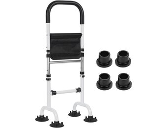 AKOZLIN Oudere stahulp, opstahulp bed, in hoogte verstelbaar, belastbaar 136 kg, mobiele opstahulp en zithulp, staand bed, opstahulp, geschikt voor ouderen en gehandicapten