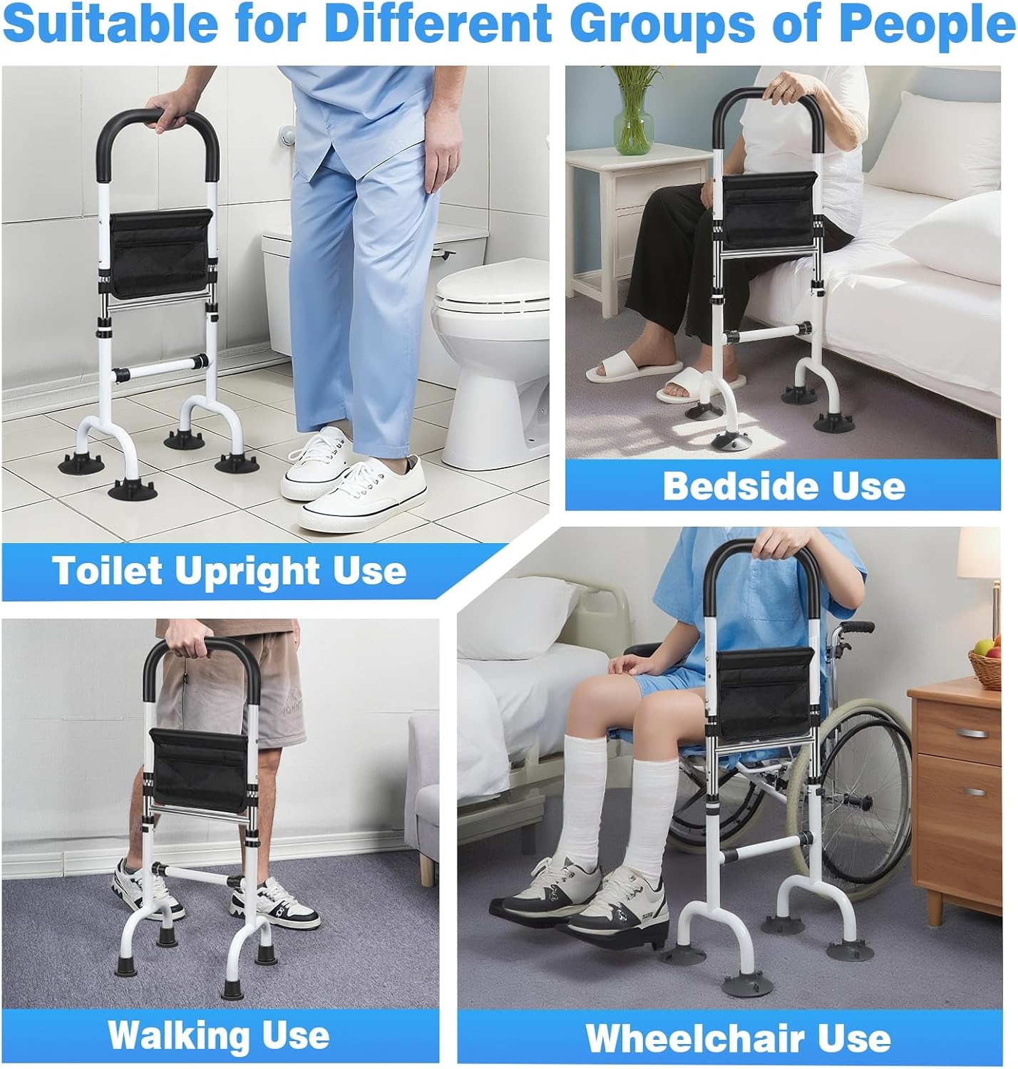 AKOZLIN Oudere stahulp, opstahulp bed, in hoogte verstelbaar, belastbaar 136 kg, mobiele opstahulp en zithulp, staand bed, opstahulp, geschikt voor ouderen en gehandicapten