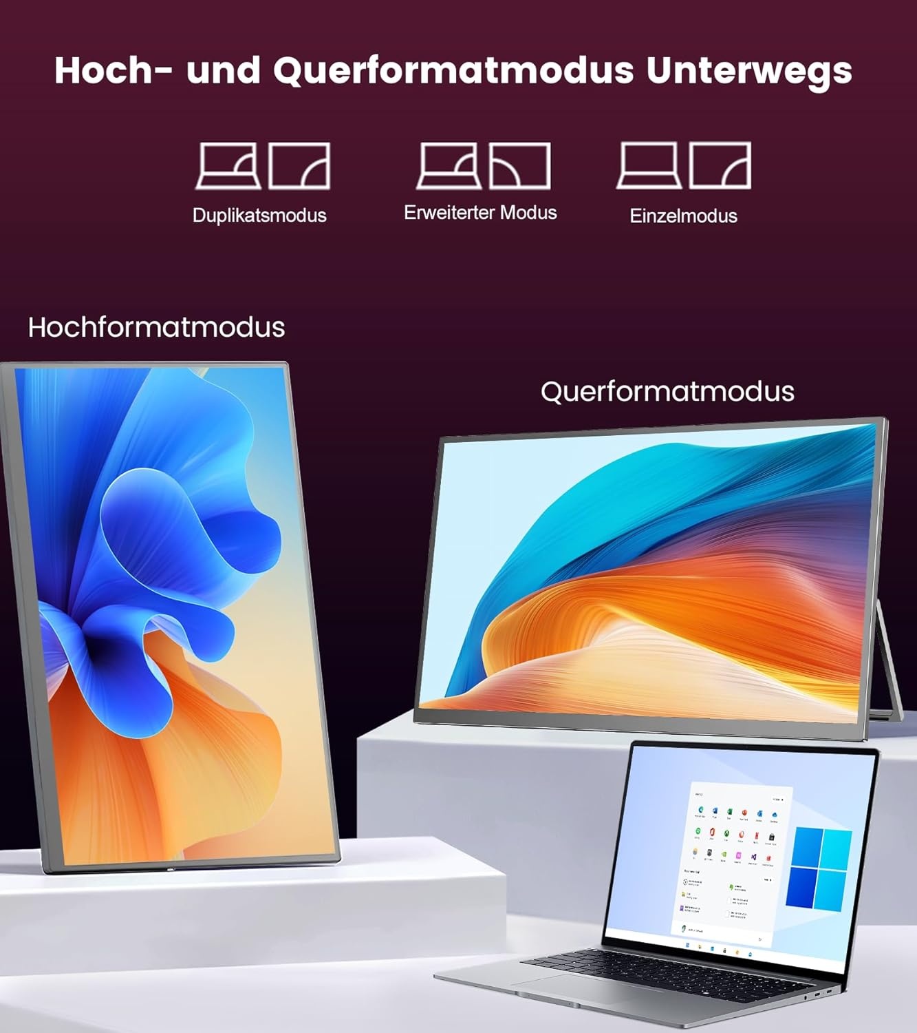 18,5 inch mobiele monitor [100% sRGB, 100 Hz, FHD 1920x1080, HDR FreeSync, VESA-compatibel, USB Type-C/Mini-HDMI] compatibel met PS5/Switch/PC/Xbox, ideaal voor gaming thuiskantoor mobiel