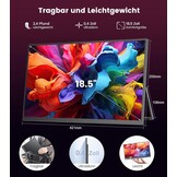 18,5 inch mobiele monitor [100% sRGB, 100 Hz, FHD 1920x1080, HDR FreeSync, VESA-compatibel, USB Type-C/Mini-HDMI] compatibel met PS5/Switch/PC/Xbox, ideaal voor gaming thuiskantoor mobiel