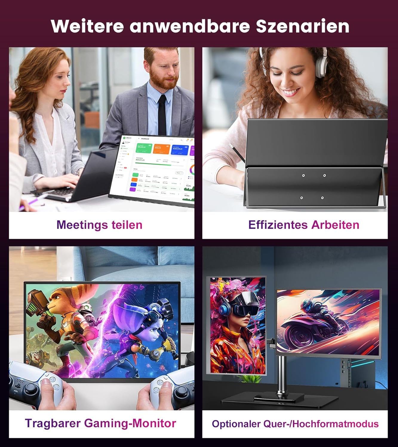 18,5 inch mobiele monitor [100% sRGB, 100 Hz, FHD 1920x1080, HDR FreeSync, VESA-compatibel, USB Type-C/Mini-HDMI] compatibel met PS5/Switch/PC/Xbox, ideaal voor gaming thuiskantoor mobiel