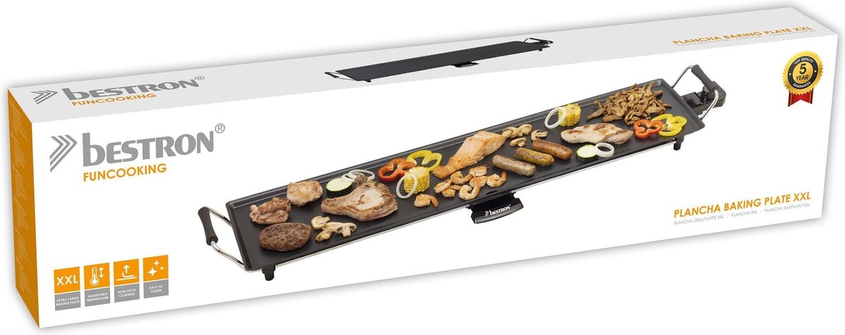 Bestron Bakplaat - ABP604 - 1800W - Gourmet, Grillplaat XL 91x24cm - 8-10 personen - Zwart
