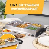 Tristar BP-6285 - Buffetwarmer 300W - Chafing dish - 2 x 2,4 Liter & 2 x 1 Liter - Incl deksel - RVS