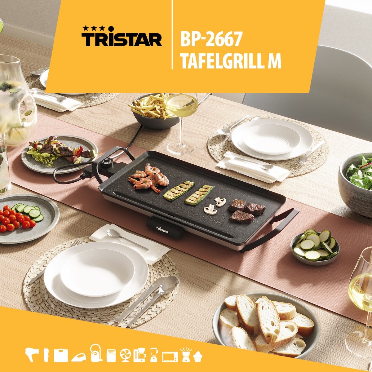 Tristar Bakplaat - BP-2667 - 2000W - Gourmet, Grillplaat M 46x26cm - 4-6 personen