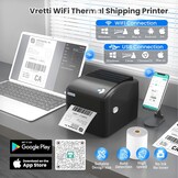 vretti Professionele thermische labelprinter met wifi en USB, zonder cartridge, 70% besparend, 3x levensduur, 99,99% succesvol scannen, compatibel met Amazon, DHL, eBay, Shopify