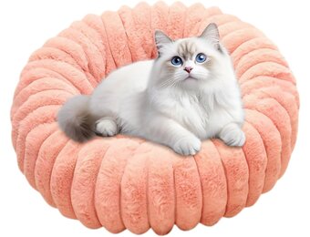Klein hondenbed, kattenbed, wasbare huisdierzachte pluche kalmerende anti-angst donutbank met antislip bodem voor honden, katten, kittens en puppy's, 40 cm (roze)