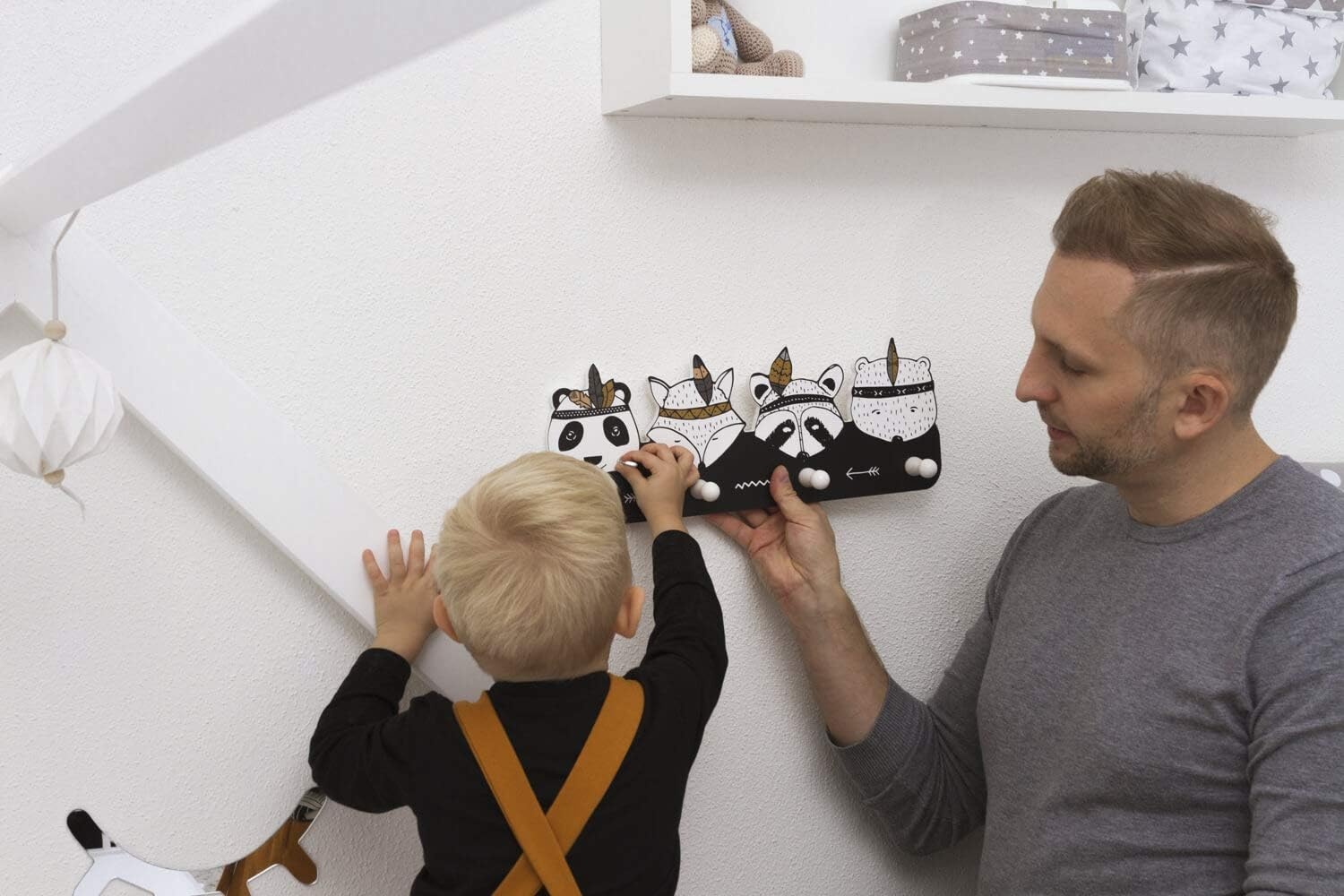 Kinder Wandkapstok Indianen Dieren - Zwart-Wit - 4 Haken - 73% Korting