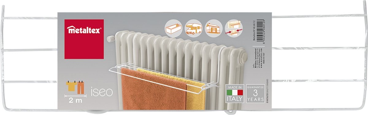 Tomado - Droogrek Iseo - 2 meter drooglengte - 58x17cm - Wit - Radiator - Balkon - Camping - Inklapbaar - Breedte aan te passen