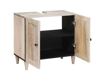 vidaXL Badkamer Kast met opslag Wit 62 x 33 x 58 cm Massief Mango Hout