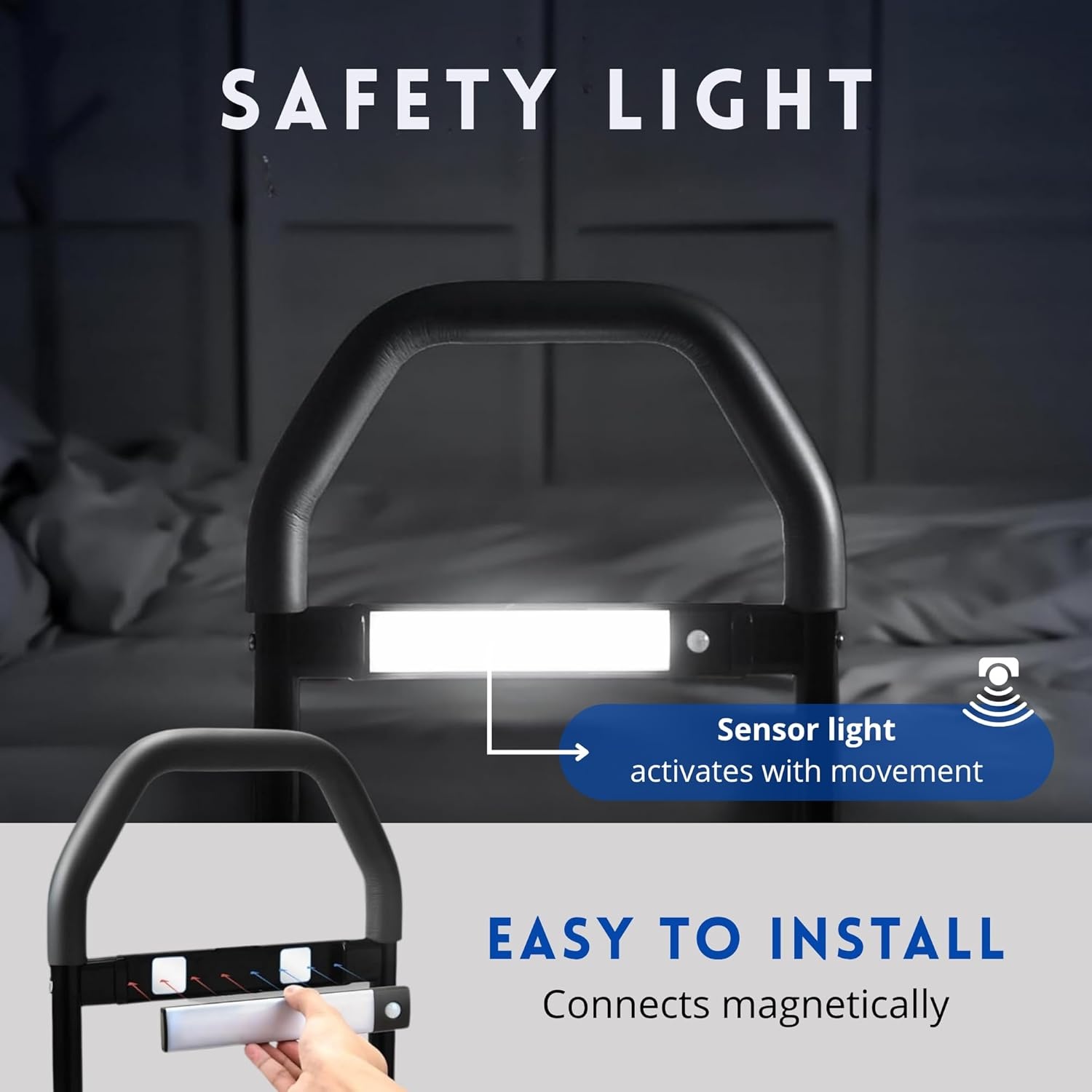 Bedhekje voor volwassenen met ledlicht en veiligheidsvoeten, valbescherming voor volwassenen met bevestigingsriem, tas en antislip handgreep, opstahulp