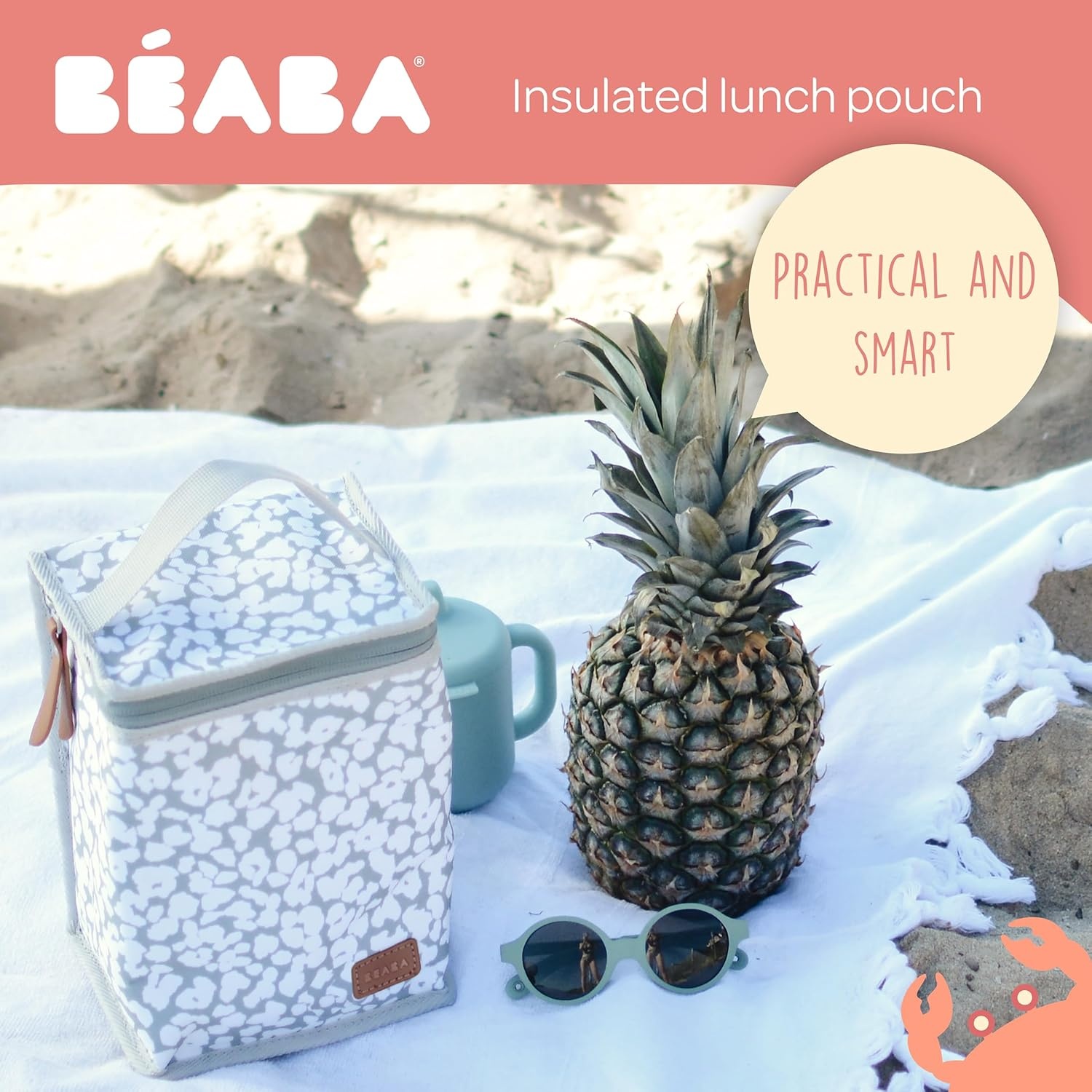 BÉABA, Lunchtas voor baby's, geïsoleerd, groot formaat, grote capaciteit, transport van volledige maaltijd, zacht materiaal, opvouwbaar, waterdichte stof, kersenbloesem - Maat 22 cm