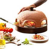 Emerio Pizzarette Origineel - 6 Persoons Pizza Oven - Handgemaakte Terracotta Koepel - 6 Geïsoleerde Bakspatels - RVS Bakplaat - Gourmetstel met Cool touch koepel - PO-115984 1200W