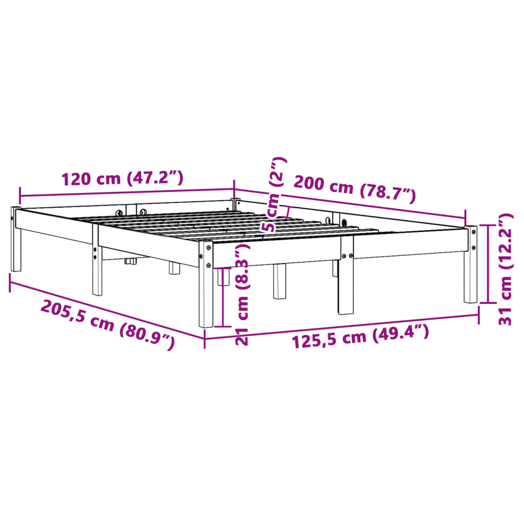 vidaXL Bedframe zonder matras massief grenenhout wasbruin 120x200 cm