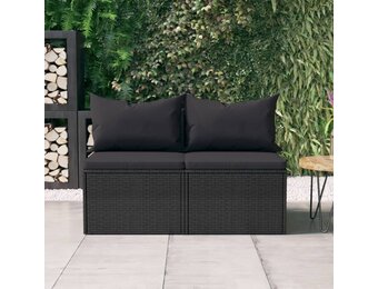 vidaXL Tuinmiddenbanken met kussens 2 st poly rattan zwart
