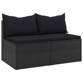 vidaXL Tuinmiddenbanken met kussens 2 st poly rattan zwart