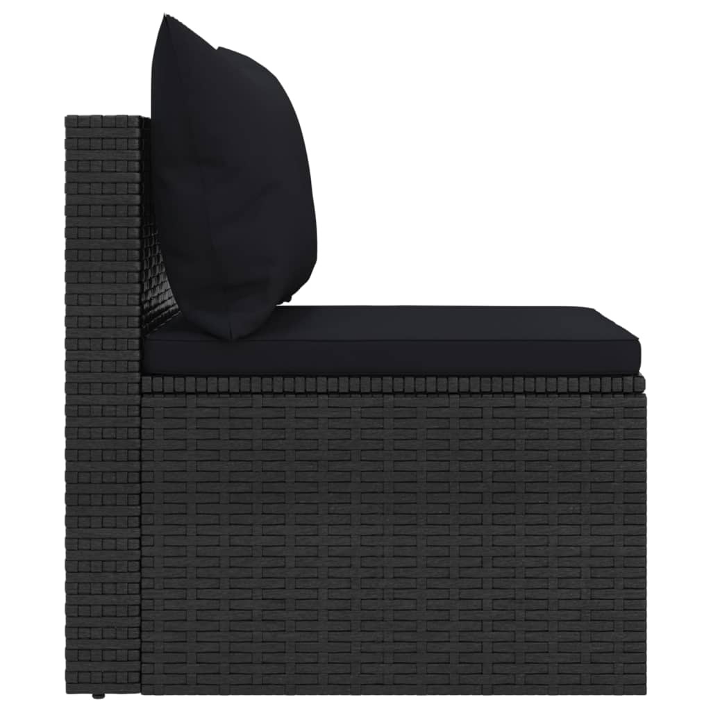 vidaXL Tuinmiddenbanken met kussens 2 st poly rattan zwart