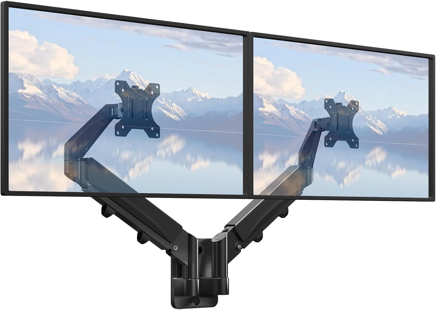 Monitorwandhouder, 2 monitoren voor 17-32 inch beeldscherm, monitorhouder, 2 monitoren, wand met in hoogte verstelbaar, kantelbaar, draaibaar, ondersteuning monitor tot 9 kg per arm, VESA 75 x 75/100