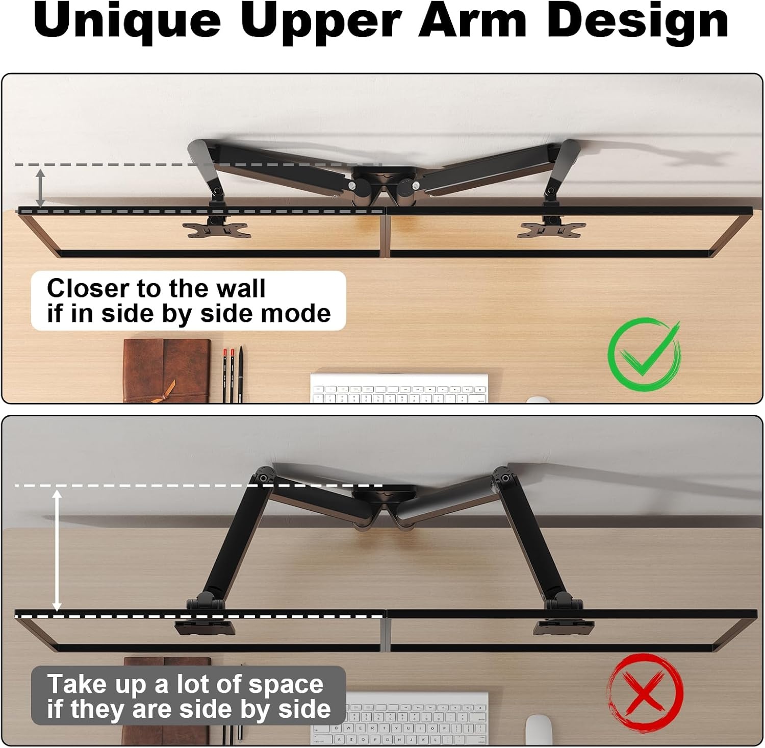 Monitorwandhouder, 2 monitoren voor 17-32 inch beeldscherm, monitorhouder, 2 monitoren, wand met in hoogte verstelbaar, kantelbaar, draaibaar, ondersteuning monitor tot 9 kg per arm, VESA 75 x 75/100