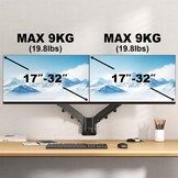 Monitorwandhouder, 2 monitoren voor 17-32 inch beeldscherm, monitorhouder, 2 monitoren, wand met in hoogte verstelbaar, kantelbaar, draaibaar, ondersteuning monitor tot 9 kg per arm, VESA 75 x 75/100