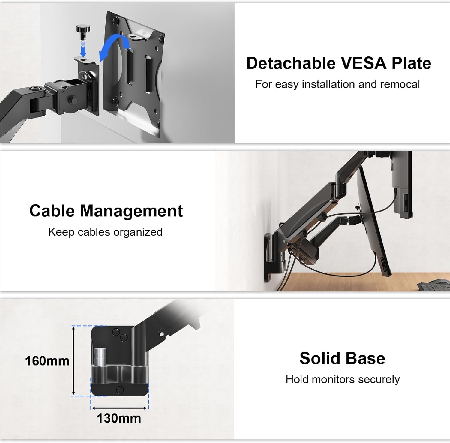 Monitorwandhouder, 2 monitoren voor 17-32 inch beeldscherm, monitorhouder, 2 monitoren, wand met in hoogte verstelbaar, kantelbaar, draaibaar, ondersteuning monitor tot 9 kg per arm, VESA 75 x 75/100