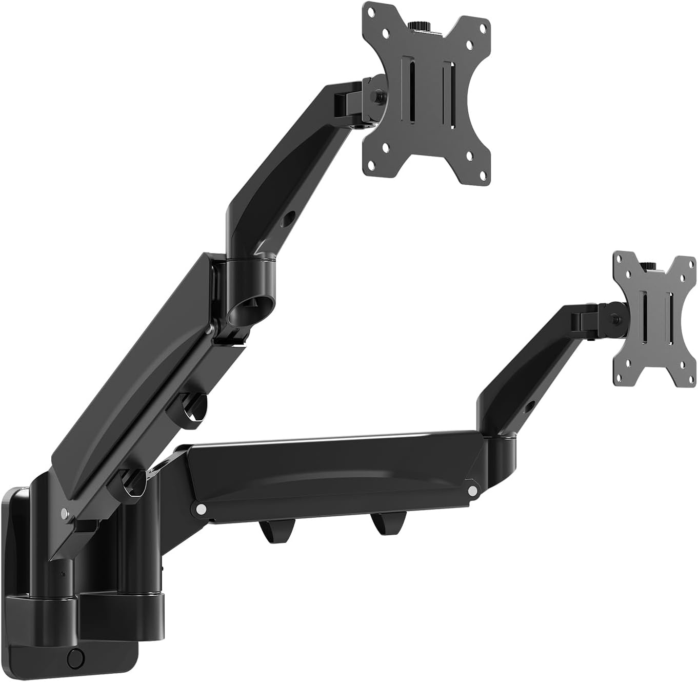 Monitorwandhouder, 2 monitoren voor 17-32 inch beeldscherm, monitorhouder, 2 monitoren, wand met in hoogte verstelbaar, kantelbaar, draaibaar, ondersteuning monitor tot 9 kg per arm, VESA 75 x 75/100