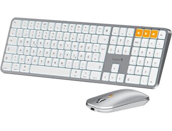 ProtoArc KM100-A Verlicht Draadloos Toetsenbord en Muis Set QWERTZ Wit voor Mac