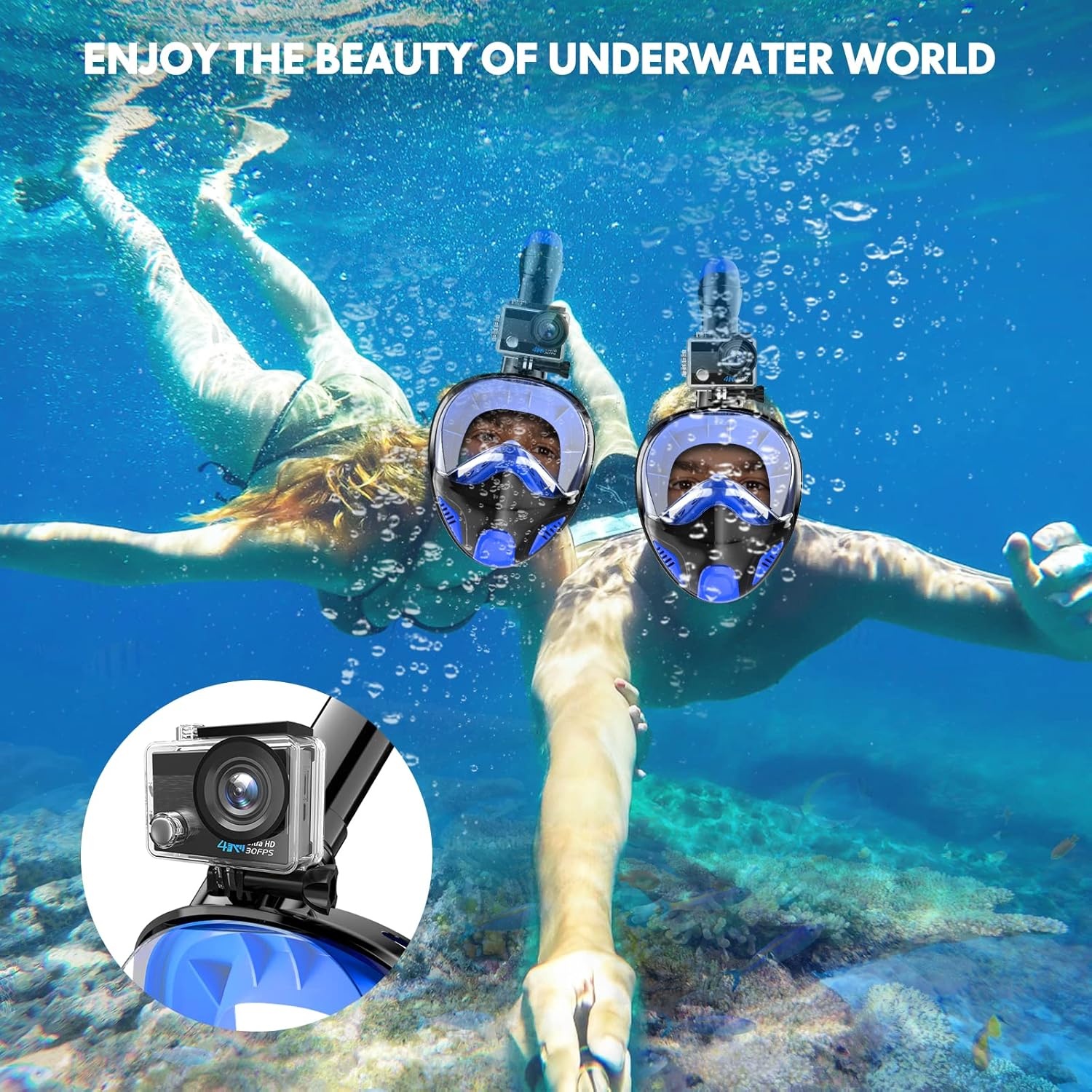 Seaview Snorkelmasker, volgelaatsmasker, 180 graden, snorkeluitrusting, duikmasker voor volwassenen en kinderen, anti-lek en anti-condens-snorkelset