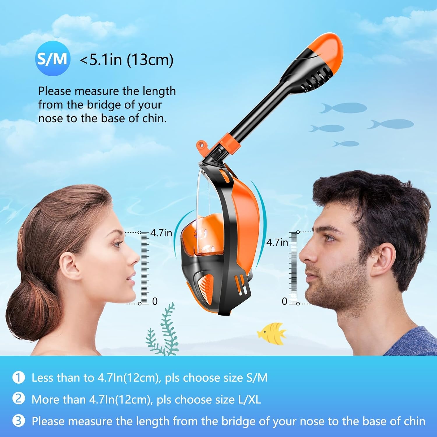 Seaview Snorkelmasker, volgelaatsmasker, 180 graden, snorkeluitrusting, duikmasker voor volwassenen en kinderen, anti-lek en anti-condens-snorkelset