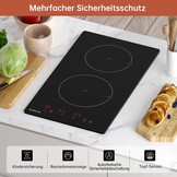 Inductiekookplaat, 2 kookplaten, inbouwkookplaat, 3600 W, continue verwarming, booster, 9 standen, timer 1-99 min, automatische uitschakeling, kindervergrendeling, pansensor, matzwart