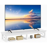IBUYKE Tv-kast, tafel, televisietafel, 114 cm, met 2 lagers, tafelblad korte tv-standaard, voor televisies tot 60 inch, woonkamer, eetkamer en slaapkamer, wit TVT002W