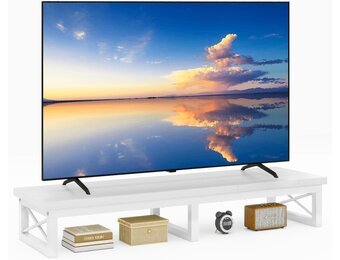 IBUYKE Tv-kast, tafel, televisietafel, 114 cm, met 2 lagers, tafelblad korte tv-standaard, voor televisies tot 60 inch, woonkamer, eetkamer en slaapkamer, wit TVT002W