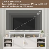 IBUYKE Tv-kast, tafel, televisietafel, 114 cm, met 2 lagers, tafelblad korte tv-standaard, voor televisies tot 60 inch, woonkamer, eetkamer en slaapkamer, wit TVT002W