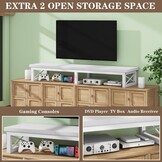 IBUYKE Tv-kast, tafel, televisietafel, 114 cm, met 2 lagers, tafelblad korte tv-standaard, voor televisies tot 60 inch, woonkamer, eetkamer en slaapkamer, wit TVT002W
