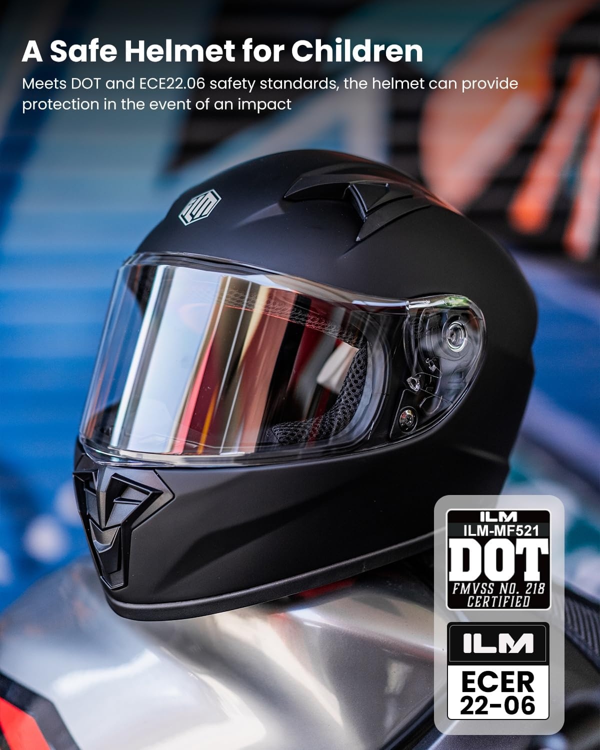 ILM Kinder Integraal Motorhelm MF521 - Mat Zwart