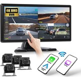 CAMECHO DVR Achteruitrijcamera, auto, 4 camera's, set met 10,36 inch lcd-scherm, 4 kanalen monitor, ondersteuning 4K loop-opname, Carplay Android Auto FM Mirror Link Bluetooth en USB - Maat 10.36'' DVR Carplay+4 Kameras
