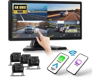 CAMECHO DVR Achteruitrijcamera, auto, 4 camera's, set met 10,36 inch lcd-scherm, 4 kanalen monitor, ondersteuning 4K loop-opname, Carplay Android Auto FM Mirror Link Bluetooth en USB - Maat 10.36'' DVR Carplay+4 Kameras