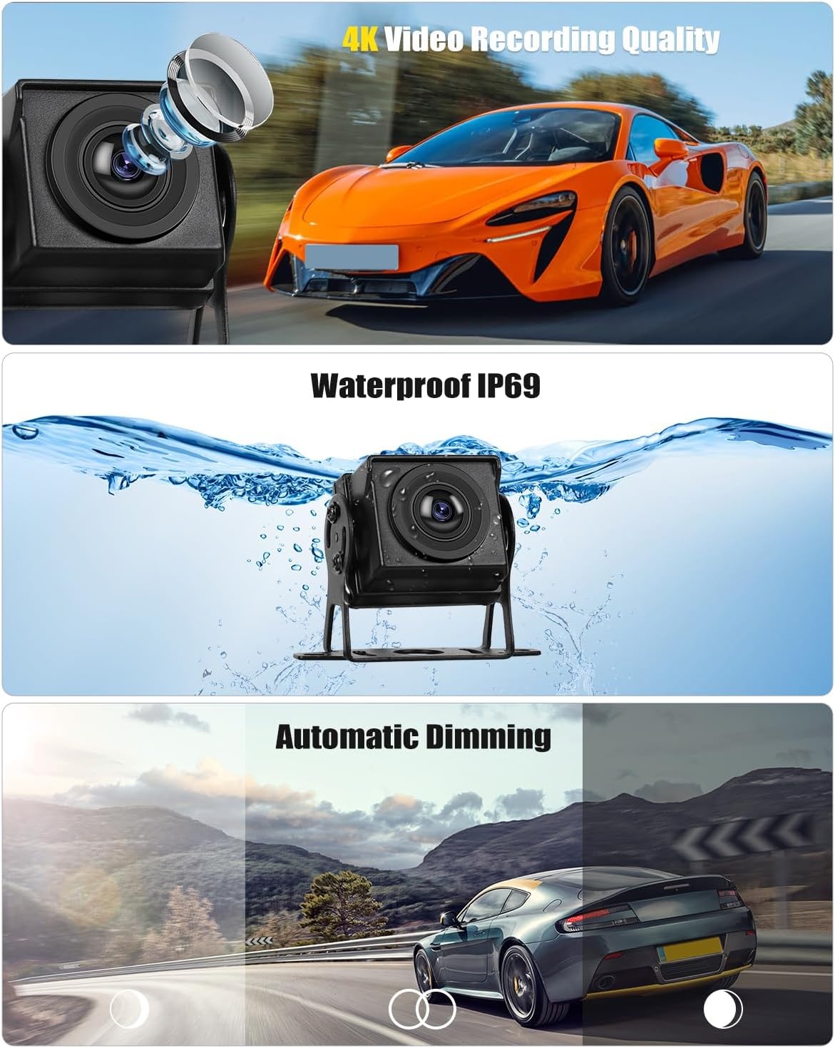 CAMECHO DVR Achteruitrijcamera, auto, 4 camera's, set met 10,36 inch lcd-scherm, 4 kanalen monitor, ondersteuning 4K loop-opname, Carplay Android Auto FM Mirror Link Bluetooth en USB - Maat 10.36'' DVR Carplay+4 Kameras